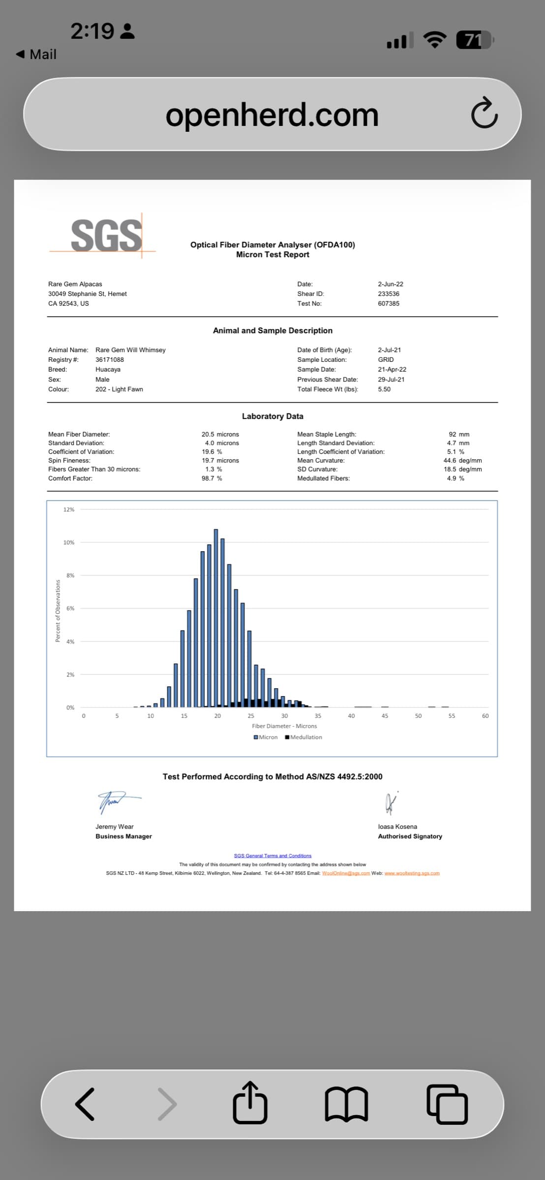 SGS OFDA100 fiber test report for Will